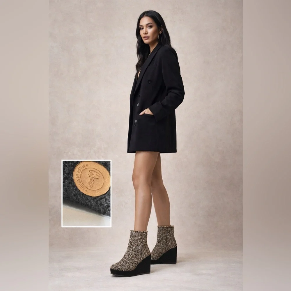 Castañer Quiaca Ankle Made in Spain Tweed suede Wedge Ankle Boots Platform Heel